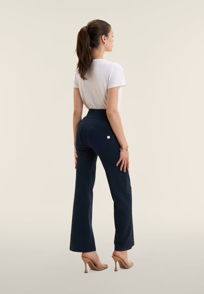 Navy Cotton High Waist Cropped Wide Leg Bootcut