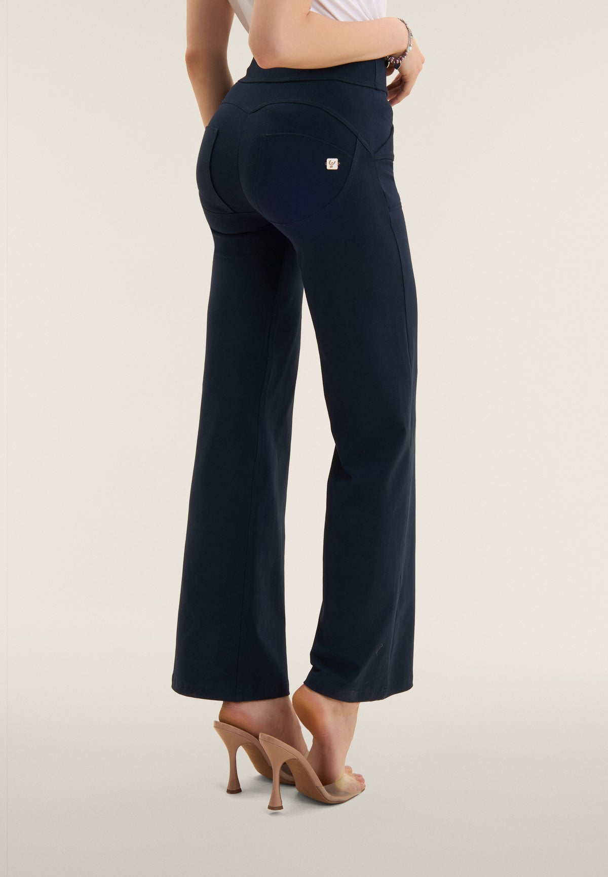 Freddy WR.UP® navy cotton high waist cropped wide leg trousers – view 4