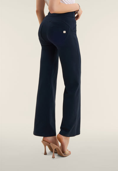 Navy Cotton High Waist Cropped Wide Leg Bootcut