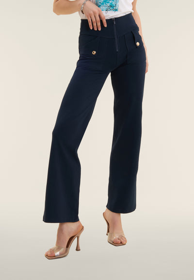 Navy Cotton High Waist Cropped Wide Leg Bootcut