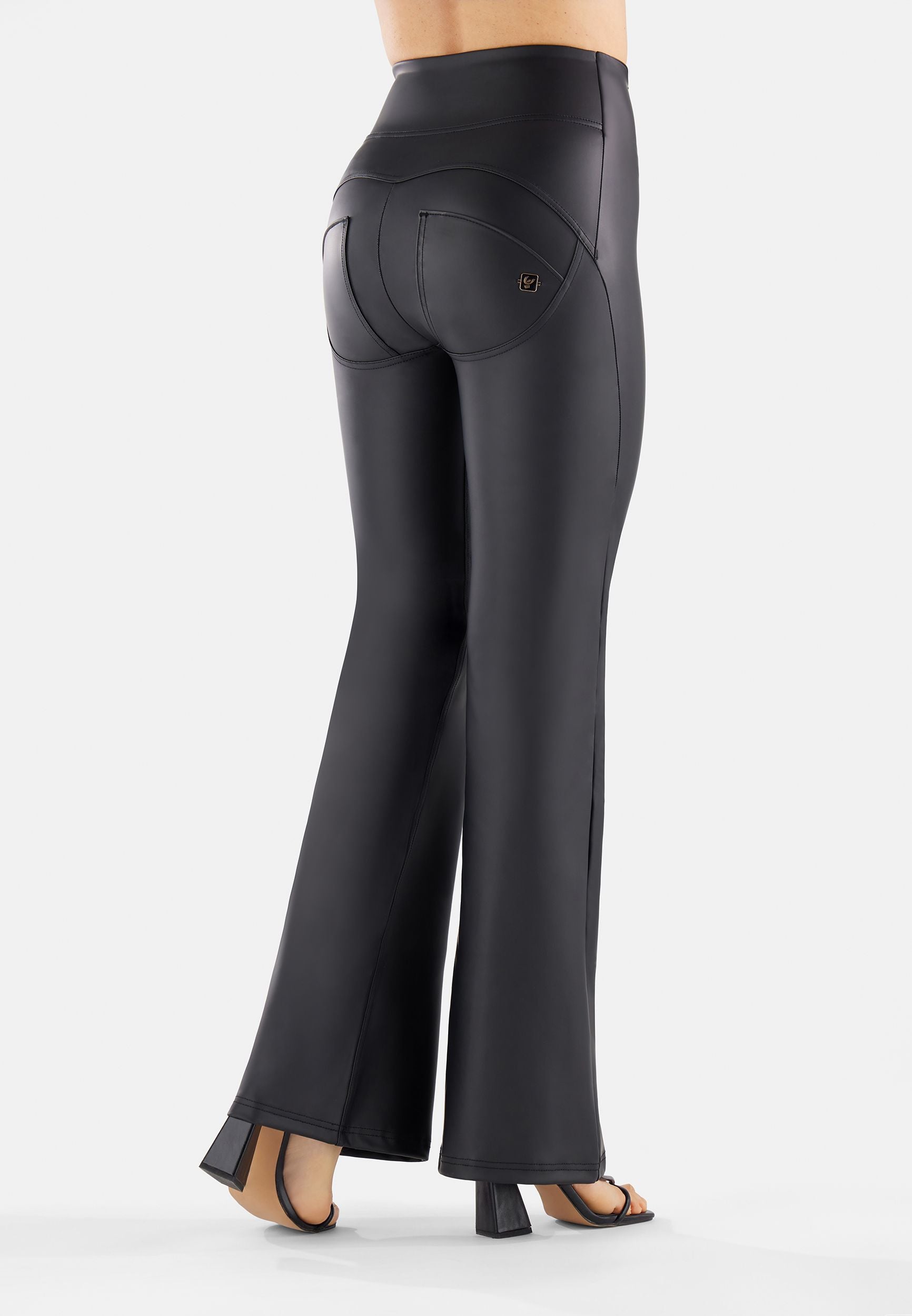 Black Faux Leather Flare Trouser, Trousers