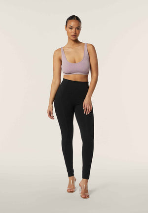Freddy black cotton high rise trousers with side zip detail – view 4