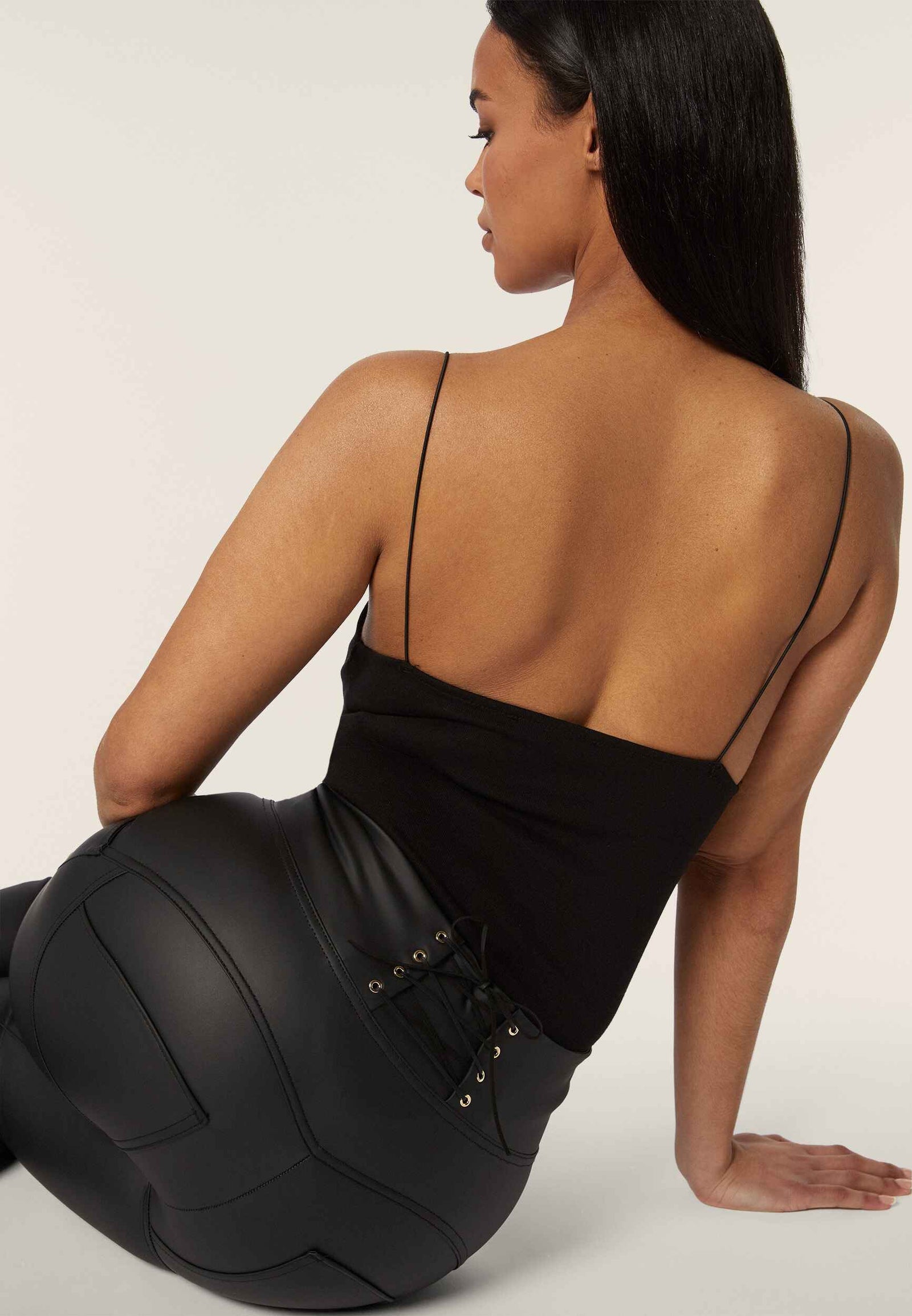 Lace Up Detail Leather High Waist Full Length