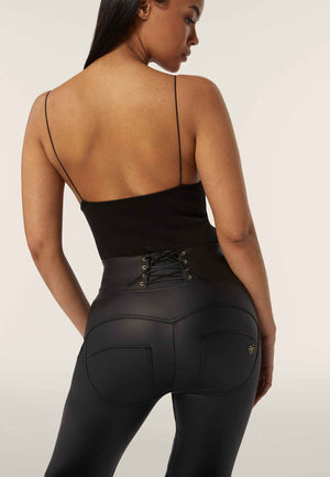 Freddy WR.UP® black faux leather lace up detail high waist trousers – view 6