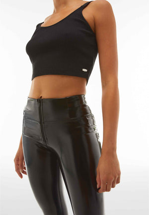 Freddy black latex high shine high rise trousers – view 3