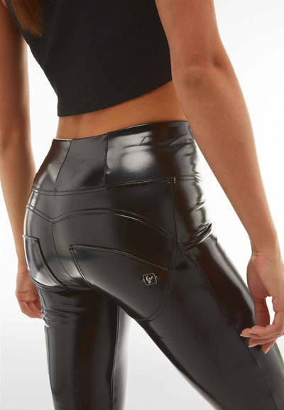 Limited Edition Latex High-Shine Black High-Rise Leather Pants Full Length