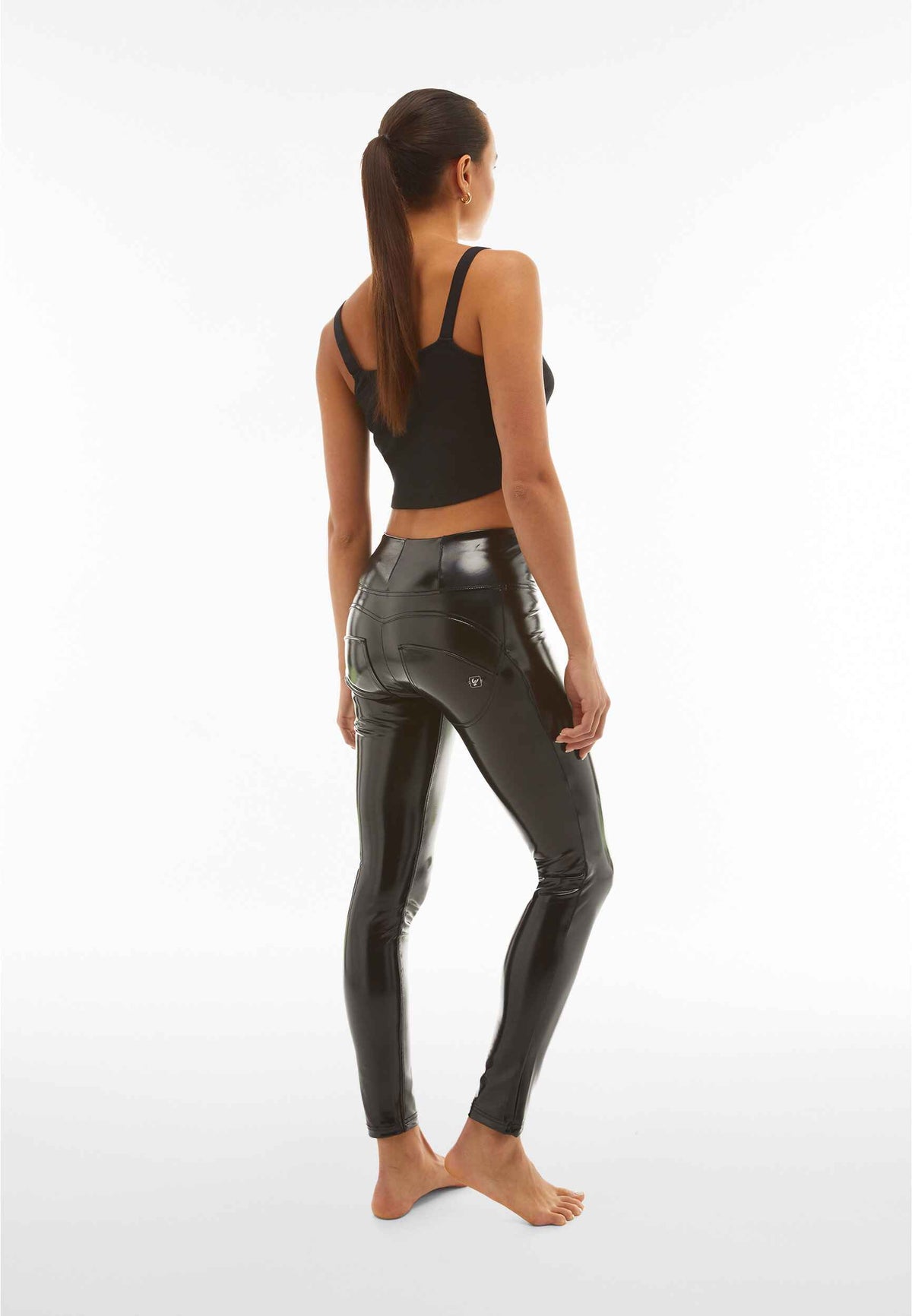 Limited Edition Latex High-Shine Black High-Rise Leather Pants Full Length