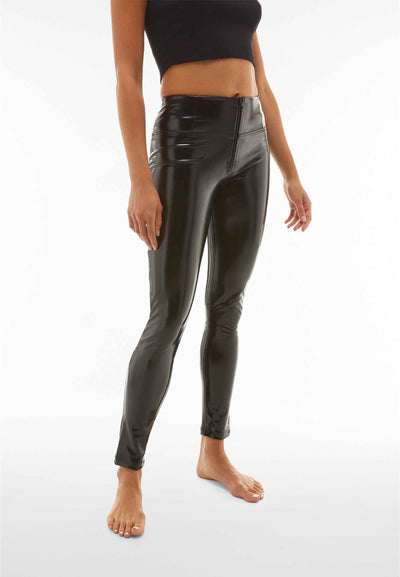 Limited Edition Latex High-Shine Black High-Rise Leather Pants Full Length