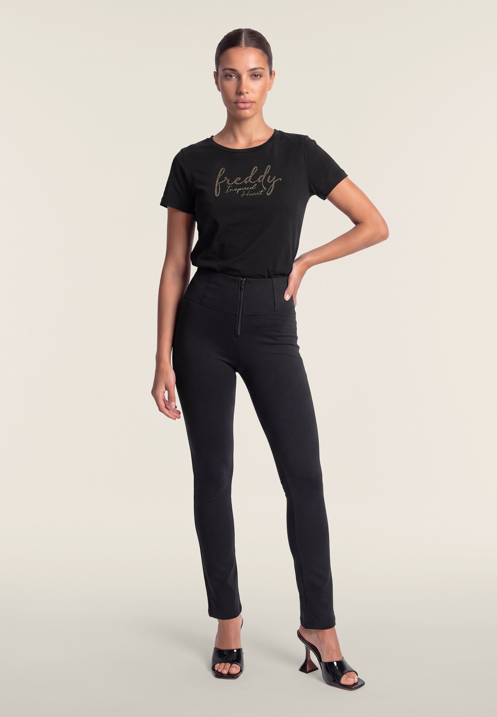 Freddy WR.UP® black high waist petite cropped bootcut trousers – view 2