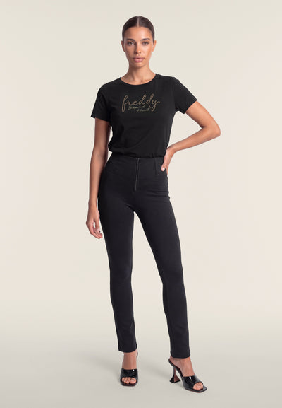 Black Cotton High Waist Relaxed Petite Cropped Bootcut