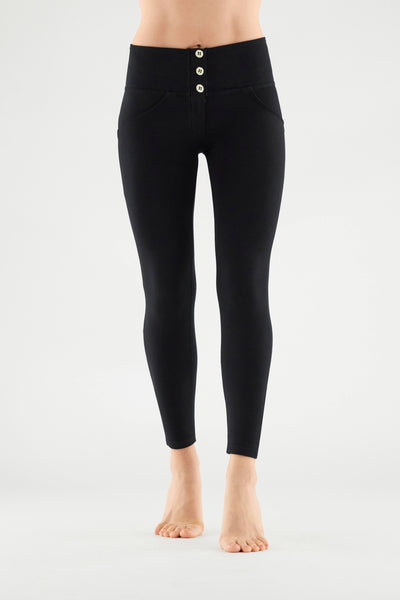 Black Cotton 3-Button Ankle Fit - High-Waisted Skinny Pants