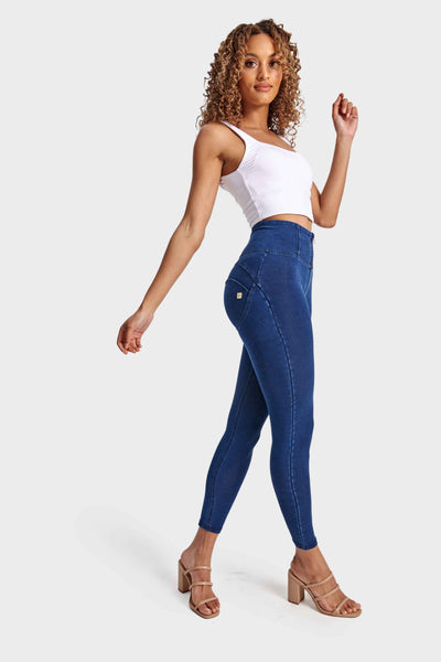 Dark Denim Blue Stitch High Waist Ankle Length