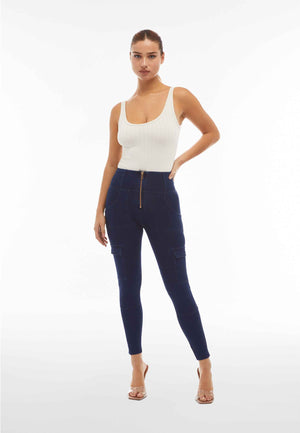 Freddy WR.UP® limited edition dark denim cargo high waist ankle jeans