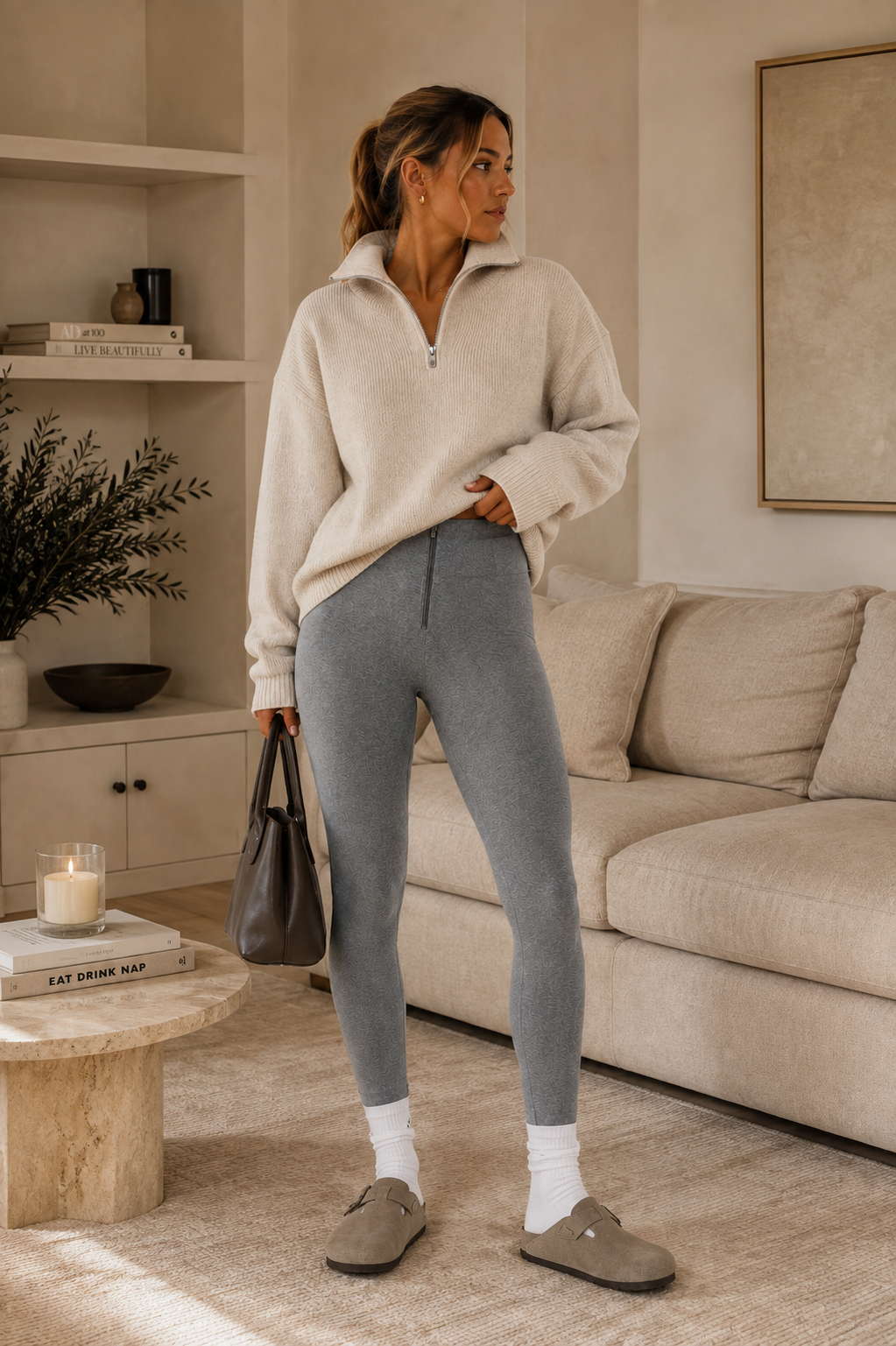 Melange Grey High Waist Ankle Length