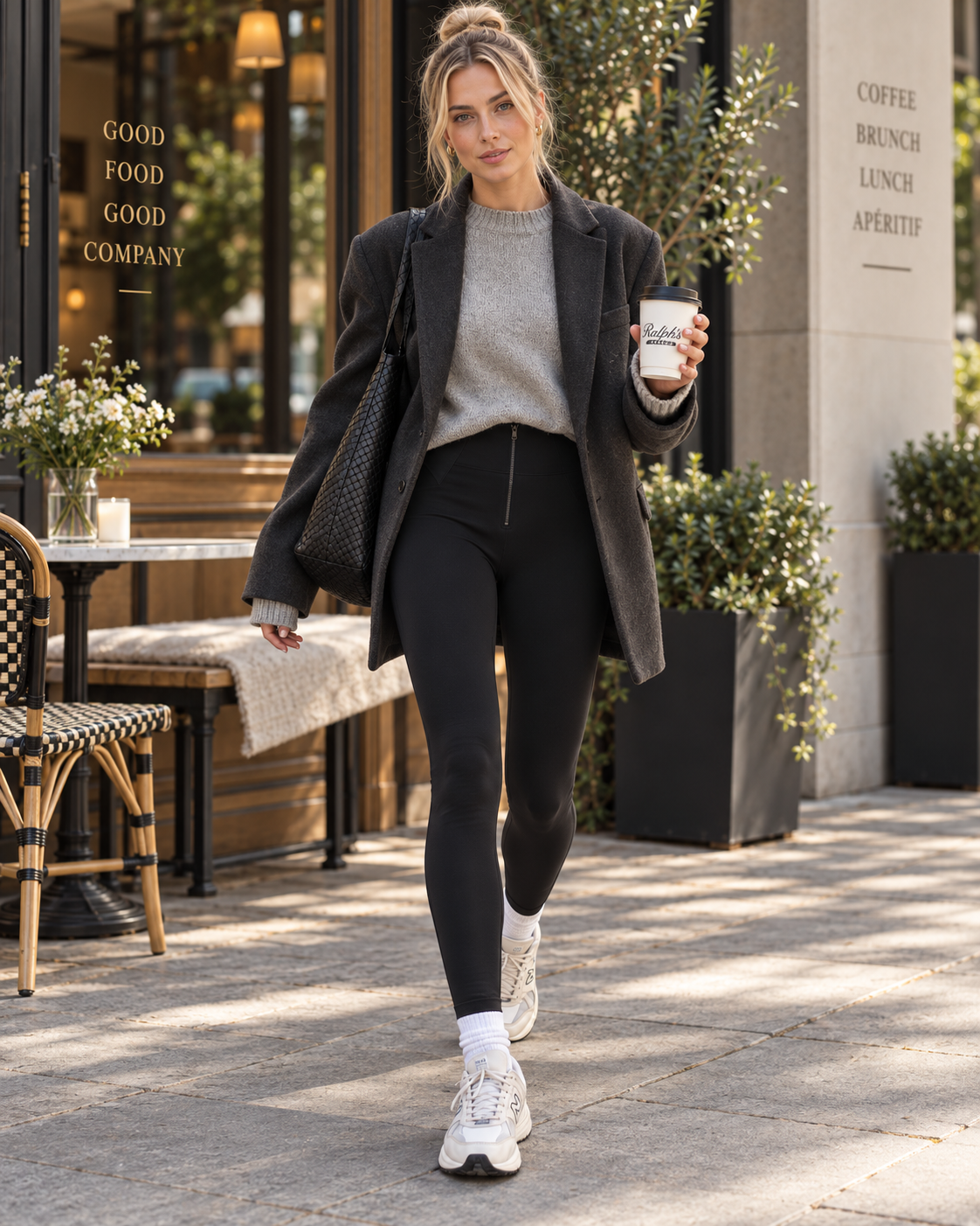 Freddy WR.UP® black skinny shaping trousers styled with a grey blazer and white trainers