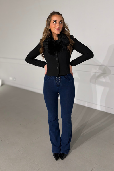 Flared Lace Up Detail Denim High Waist