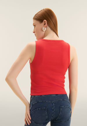 Freddy fuchsia pink cropped ribbed tank top with embroidered logo – view 4