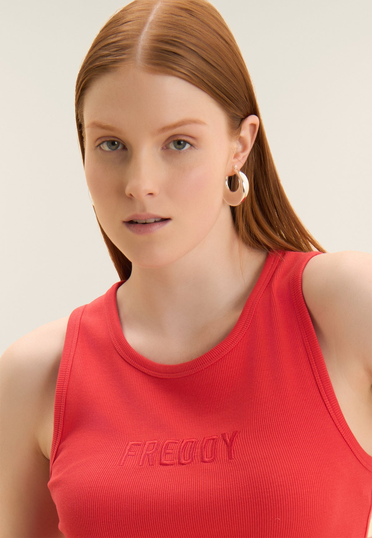 Freddy fuchsia pink cropped ribbed tank top with embroidered logo – view 5