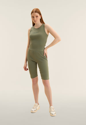 Freddy khaki cropped ribbed tank top with embroidered logo – view 5