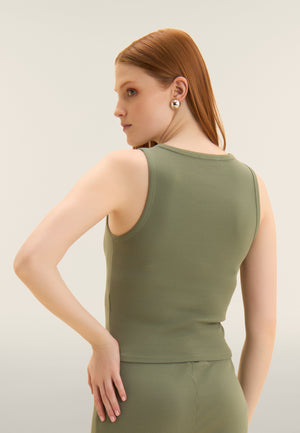 Freddy khaki cropped ribbed tank top with embroidered logo – view 4