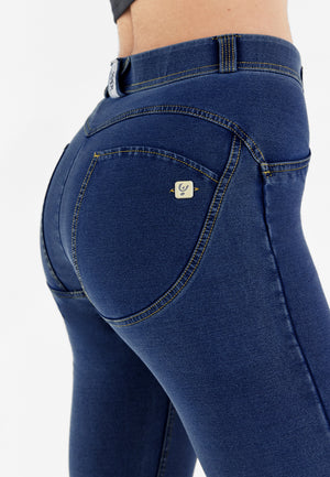 Freddy WR.UP® dark denim yellow stitch mid rise jeans – view 4