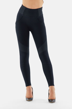 Freddy WR.UP® black biker detail high rise ankle trousers with side zip – view 2