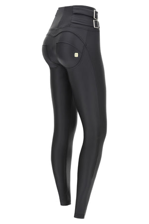 Freddy WR.UP® black faux leather super high waist trousers with buckle – view 5