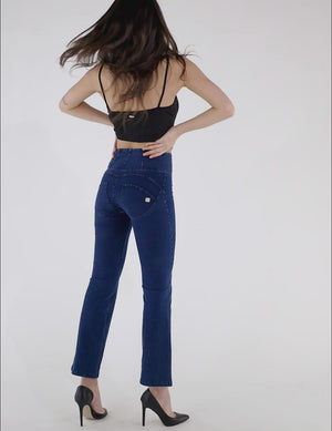 Dark Denim Bootcut Jeans – High Waist, Blue Stitch