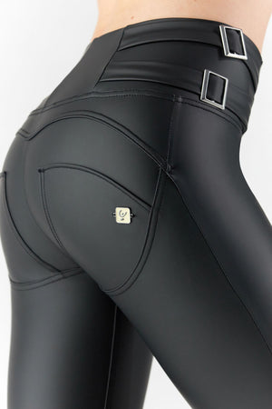 Freddy WR.UP® black faux leather super high waist trousers with buckle – view 2