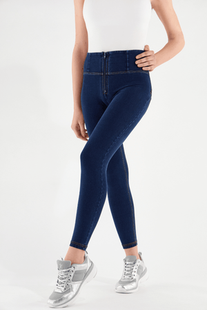 Freddy WR.UP® dark denim yellow stitch high waist ankle jeans – view 3
