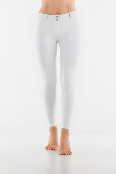 white faux leather mid rise freddy jeans