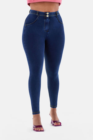 Freddy WR.UP® hourglass fit dark denim yellow stitch jeans – view 3