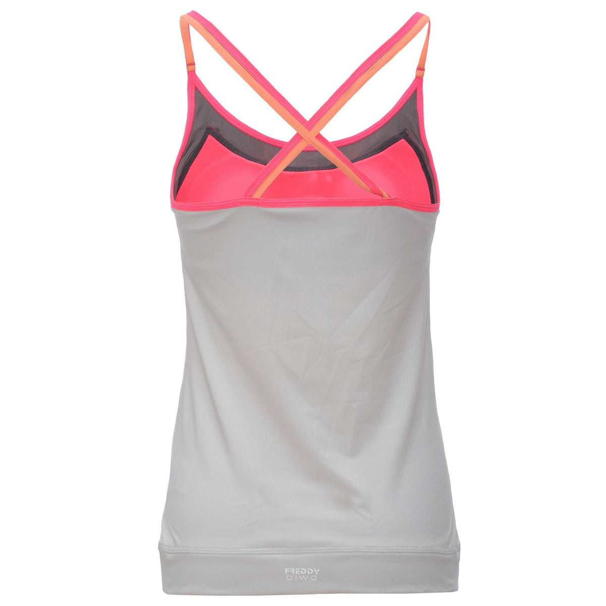 WHITE TANK TOP IN LIGHT D.I.W.O.® WITH PINK CROSSED STRAPS