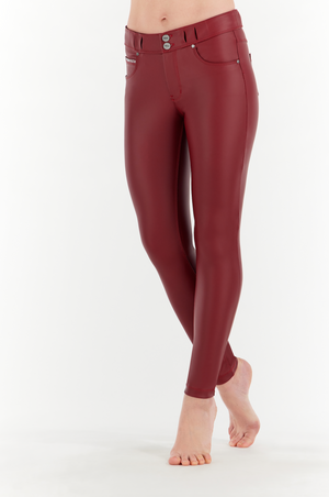 Freddy N.O.W red faux leather mid waist skinny trousers – view 4
