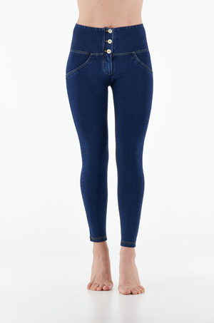 Freddy WR.UP® dark denim yellow stitch 3 button high waist ankle jeans – view 4