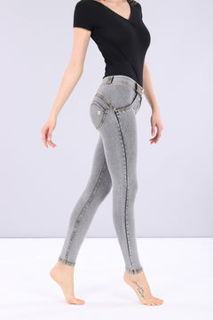 Grey Denim Yellow Stitch Mid Rise Full Length Freddy.ie