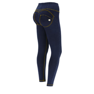 Freddy WR.UP® dark denim yellow stitch high waist ankle jeans – view 5