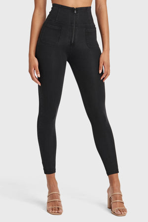 Freddy super high rise black denim 7/8 ankle jeans with front pocket – view 3