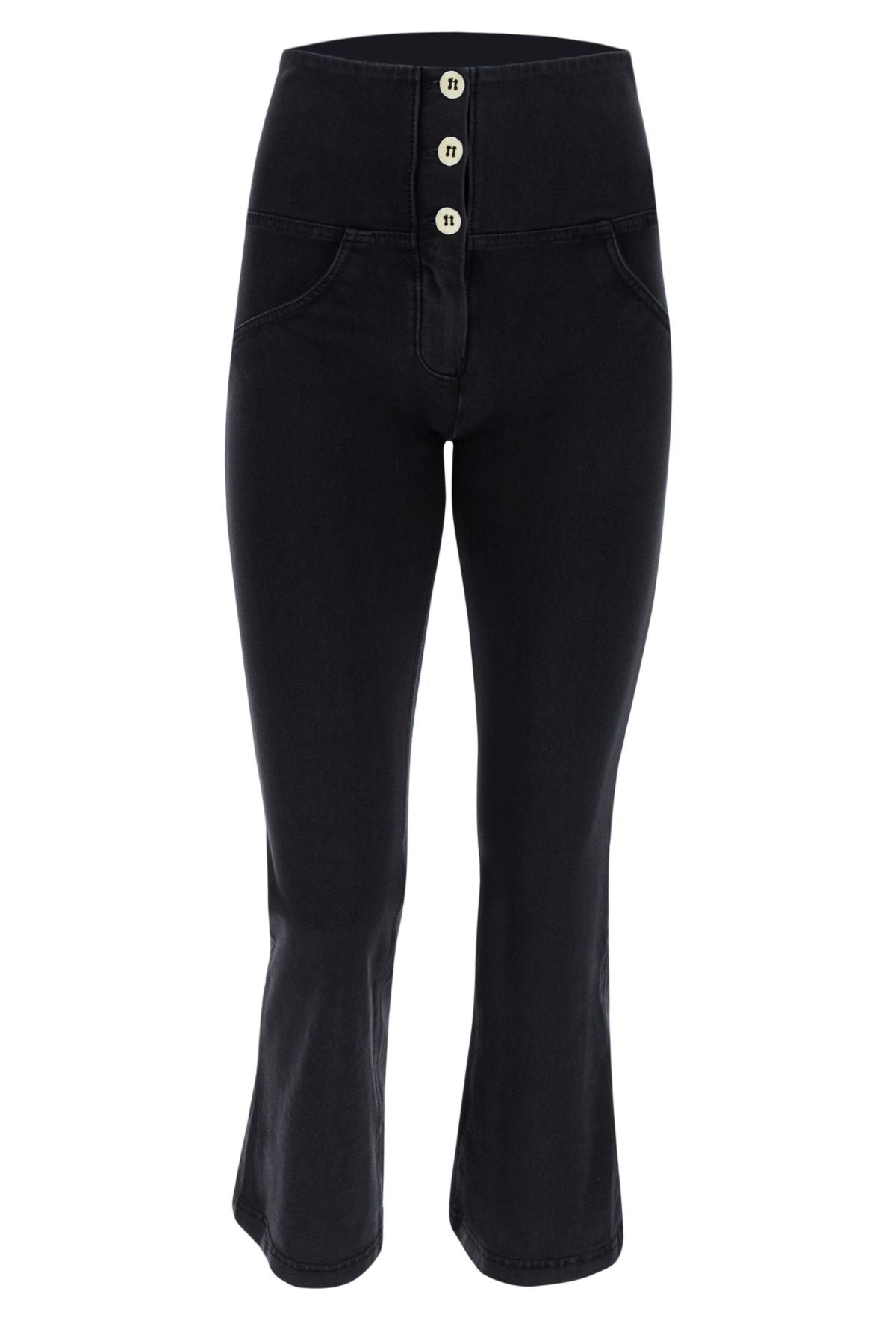 Black Denim 3 Button Flare High Waist Ankle leg