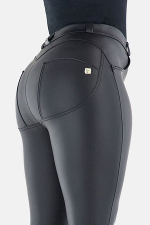 Freddy WR.UP® curvy fit black faux leather mid rise ankle trousers – view 2